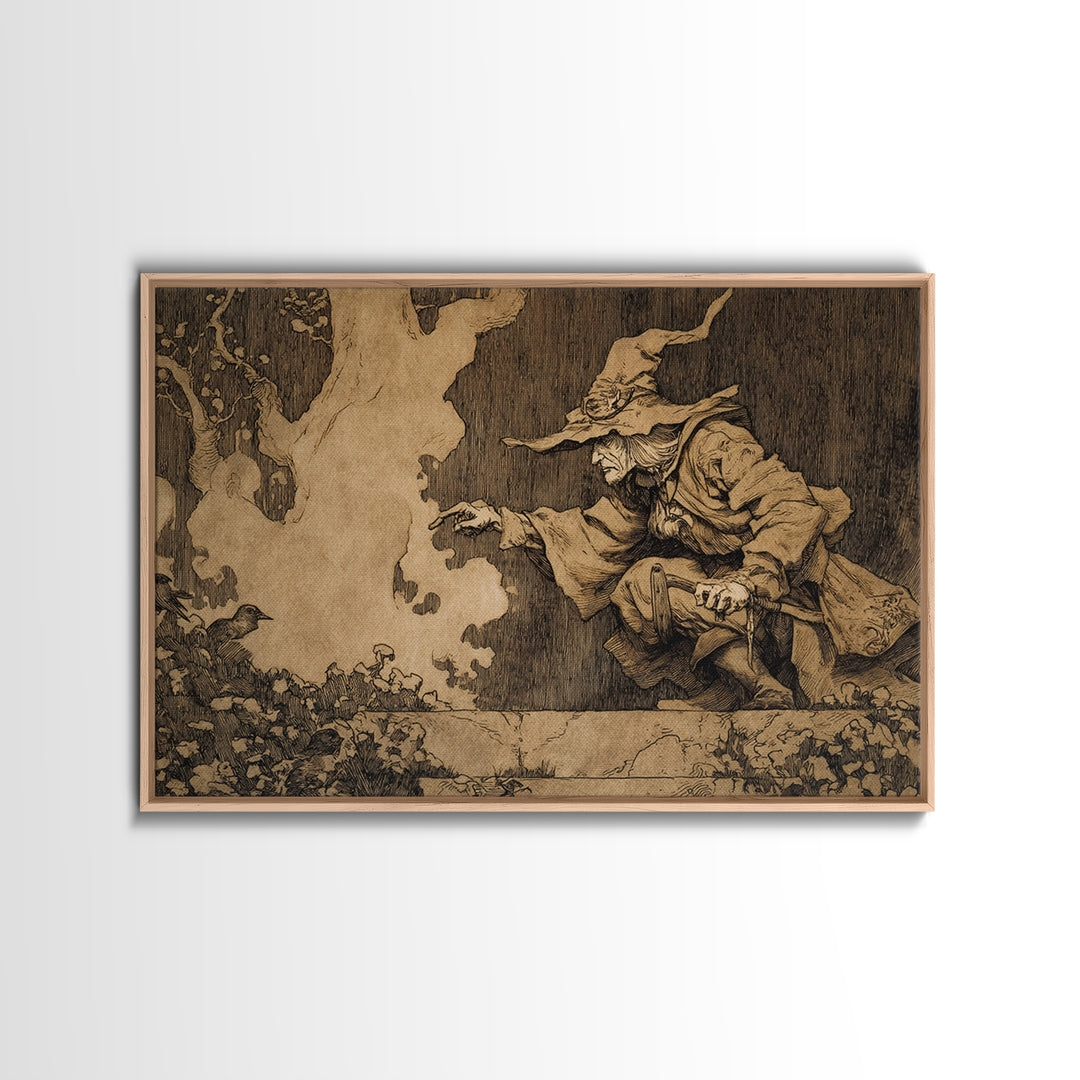 The Lantern Gravedigger, Gothic Storybook Art, Landscape Wall Art, Gothic Horror Wall Art, Canvas Print, Halloween Wall Art