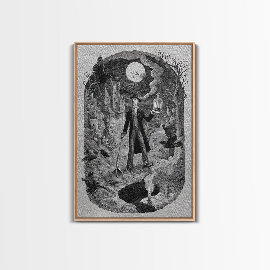 The Lantern Gravedigger, Victorian Macabre Art, Vertical Wall Art, Dark Fantasy Wall Art, Canvas Print, Halloween Wall Art