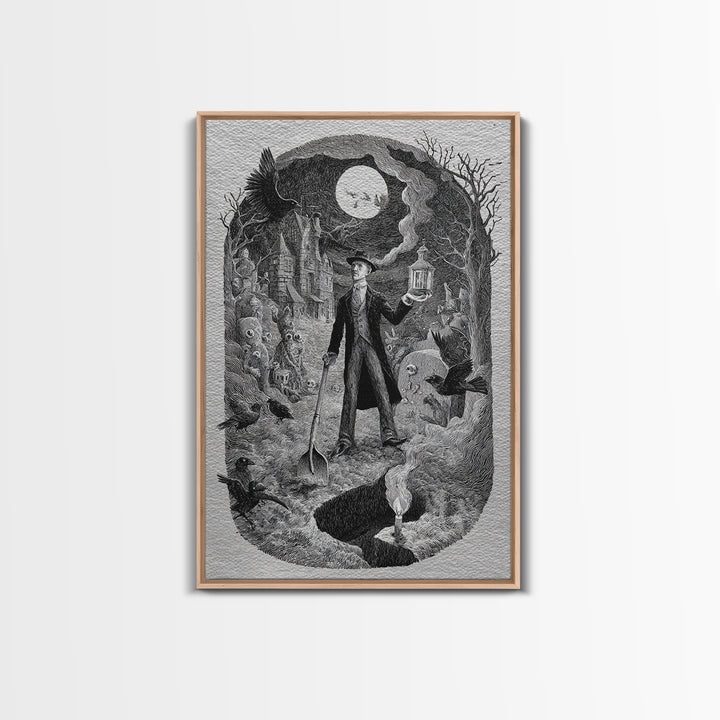 The Lantern Gravedigger, Victorian Macabre Art, Vertical Wall Art, Dark Fantasy Wall Art, Canvas Print, Halloween Wall Art