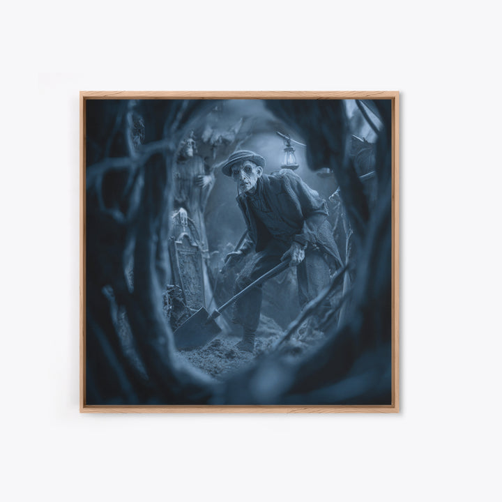 The Lantern Gravedigger, Biomechanical Horror Art, Square Wall Art, Macabre Wall Art, Canvas Print, Halloween Wall Art, Gothic Home Decor