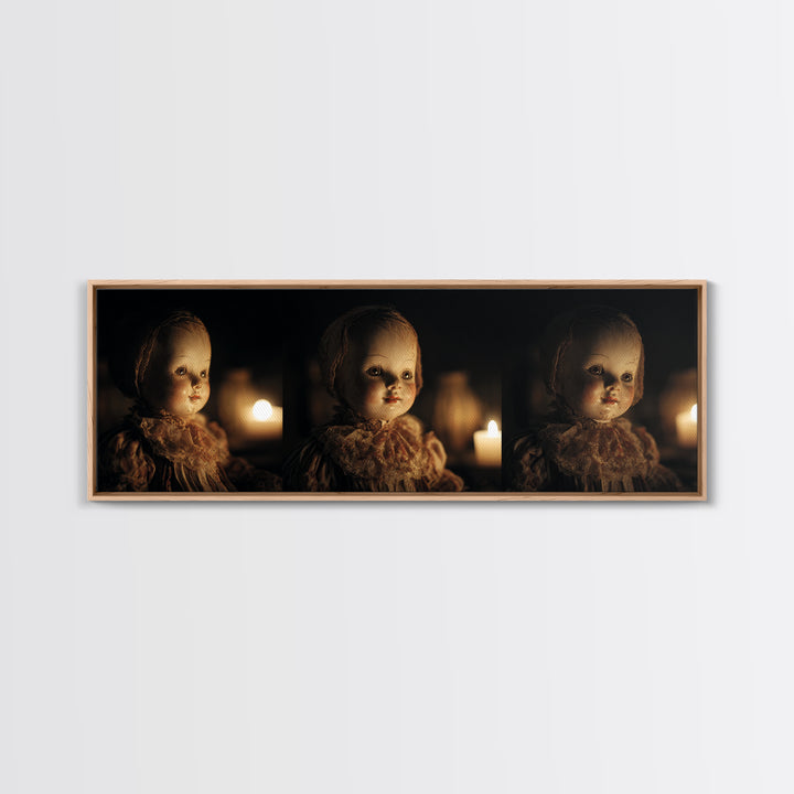 The Haunted Porcelain Doll, Dark Renaissance Art, Extra Wide Wall Art, Macabre Wall Art, Framed Canvas Print, Halloween Wall Art