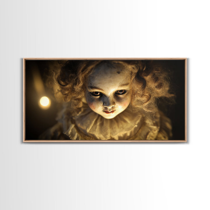 The Haunted Porcelain Doll, Visionary Gothic Art, Wide Panoramic Art, Dark Halloween Decor, Canvas Print, Halloween Wall Art
