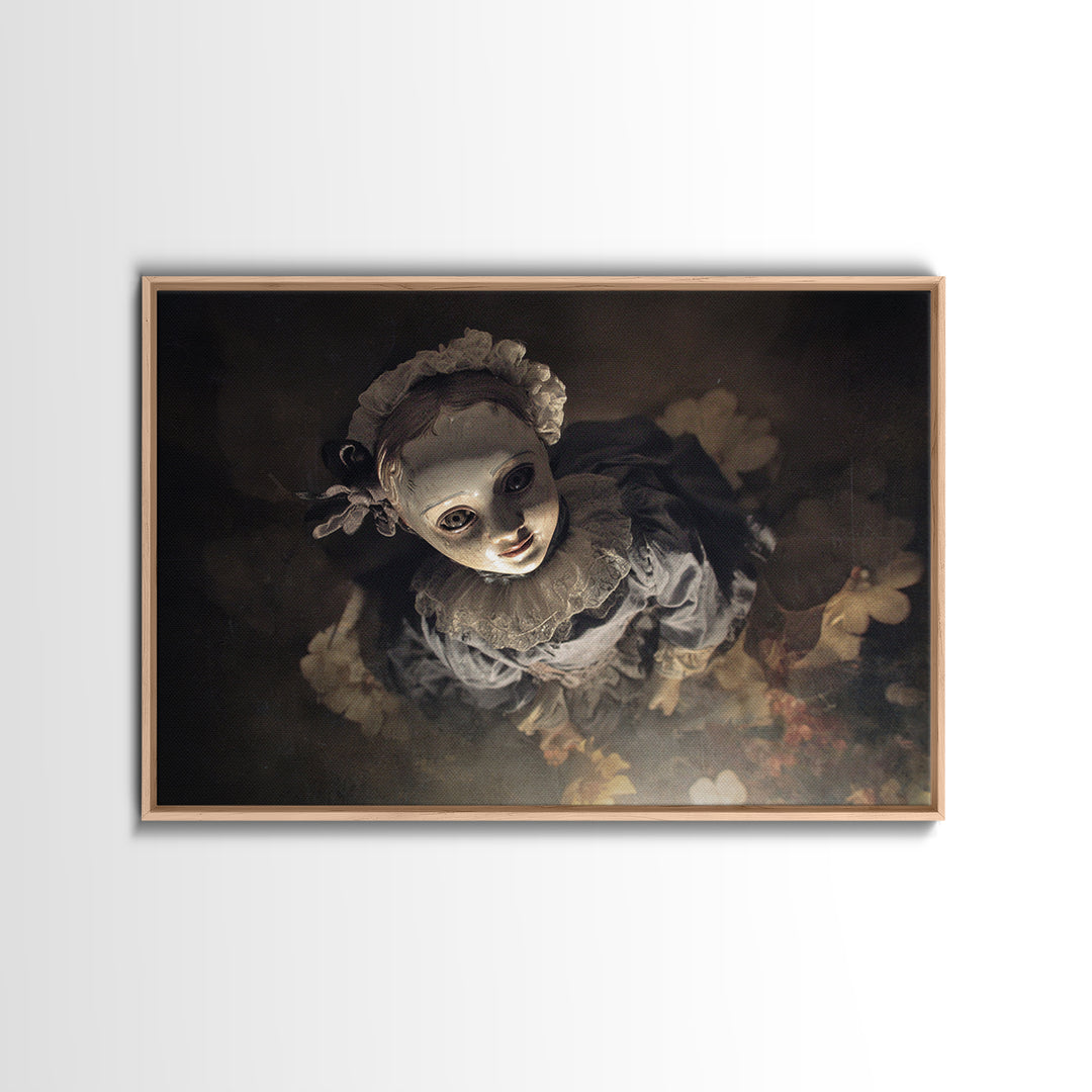 The Haunted Porcelain Doll, Symbolist Dream Art, Landscape Wall Art, Macabre Wall Art, Framed Canvas Print, Halloween Wall Art