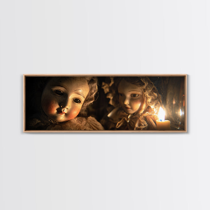 The Haunted Porcelain Doll, Ornate Symbolist Art, Extra Wide Wall Art, Gothic Horror Wall Art, Framed Canvas Print