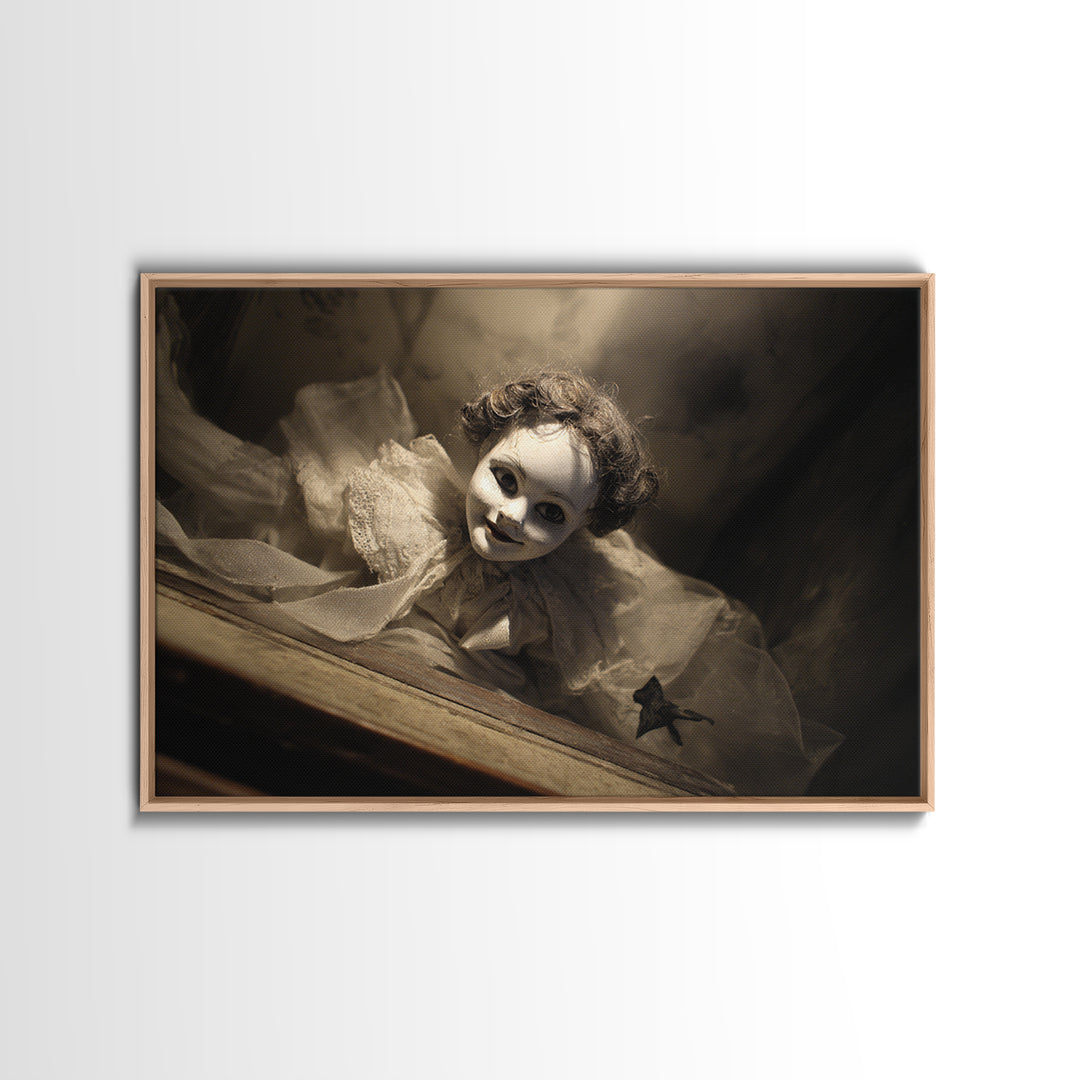 The Haunted Porcelain Doll, Dark Symbolist Art, Landscape Wall Art, Dark Fantasy Wall Art, Framed Canvas Print, Halloween Wall Art