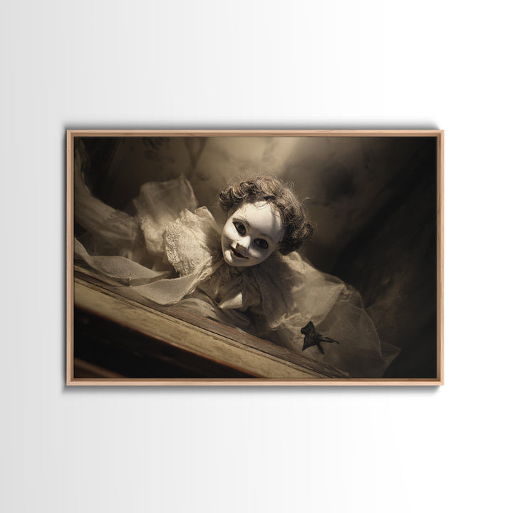 The Haunted Porcelain Doll, Dark Symbolist Art, Landscape Wall Art, Dark Fantasy Wall Art, Framed Canvas Print, Halloween Wall Art