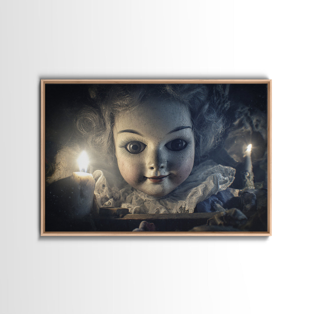 The Haunted Porcelain Doll, Symbolist Etching Art, Landscape Wall Art, Dark Halloween Decor, Canvas Print, Halloween Wall Art