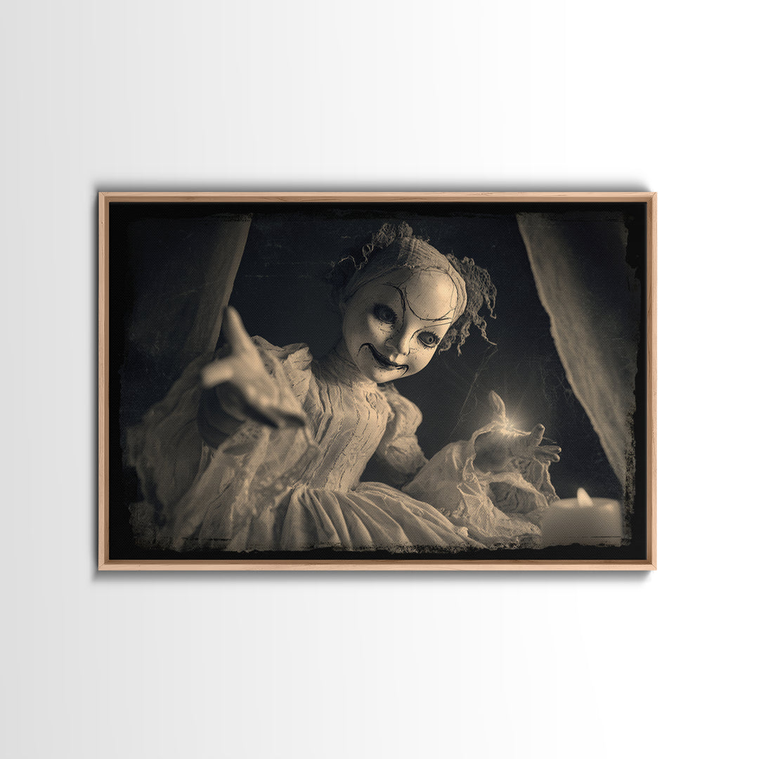 The Haunted Porcelain Doll, Decadent Line Art, Landscape Wall Art, Dark Fantasy Wall Art, Framed Canvas Print
