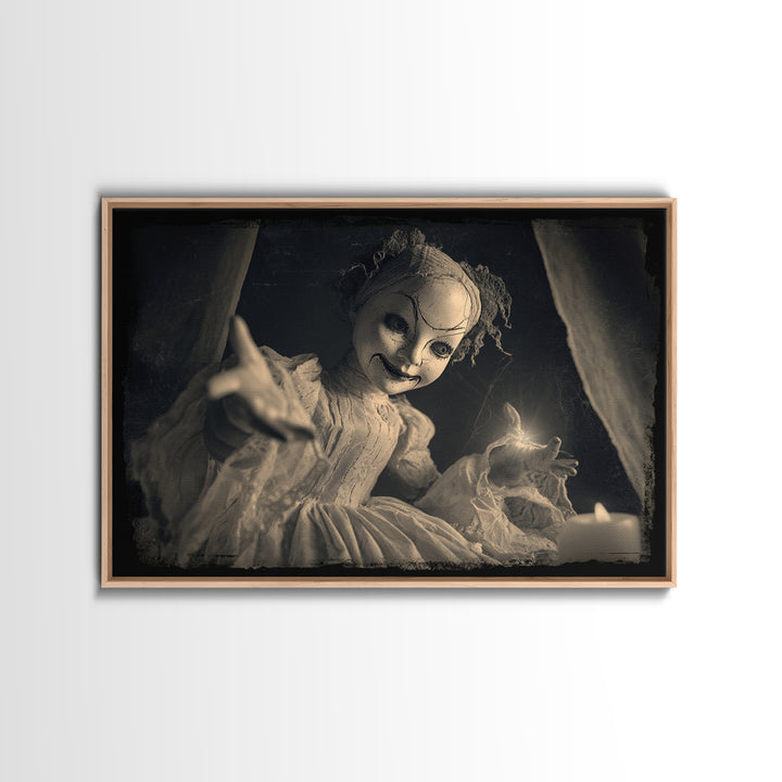 The Haunted Porcelain Doll, Decadent Line Art, Landscape Wall Art, Dark Fantasy Wall Art, Framed Canvas Print