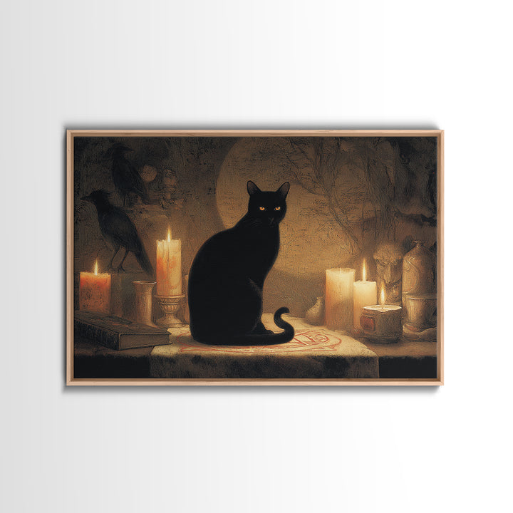 The Black Cat Familiar, Symbolist Gothic Landscape, Landscape Wall Art, Dark Fantasy Wall Art, Framed Canvas Print, Halloween Wall Art