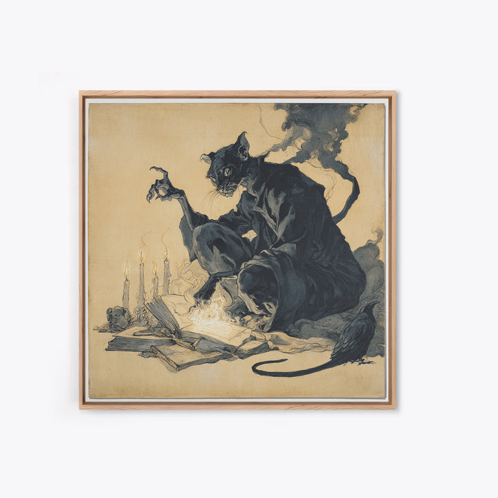 The Black Cat Familiar, Decadent Gothic Art, Square Wall Art, Dark Fantasy Wall Art, Canvas Print, Halloween Wall Art