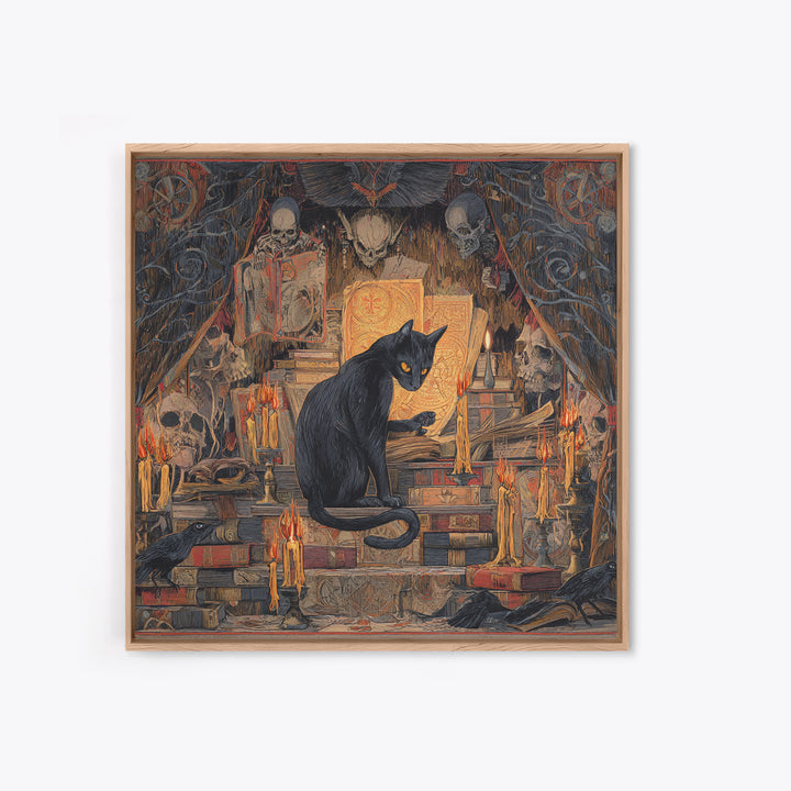 The Black Cat Familiar, Grotesque Carnival Art, Square Wall Art, Gothic Horror Wall Art, Framed Canvas Print, Halloween Wall Art