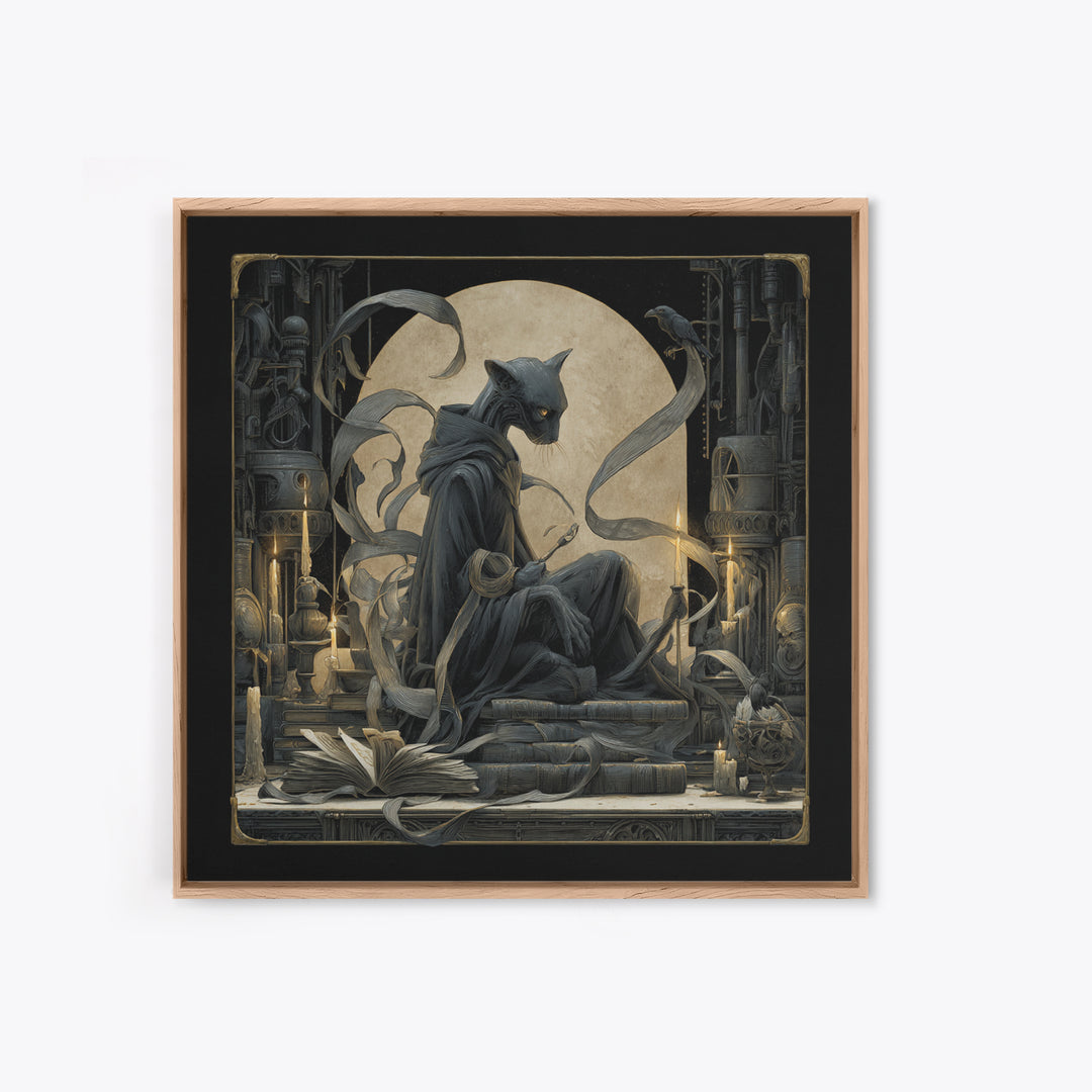 The Black Cat Familiar, Biomechanical Horror Art, Square Wall Art, Gothic Horror Wall Art, Canvas Print, Halloween Wall Art