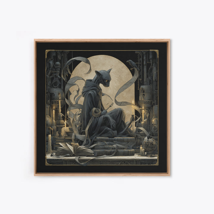 The Black Cat Familiar, Biomechanical Horror Art, Square Wall Art, Gothic Horror Wall Art, Canvas Print, Halloween Wall Art