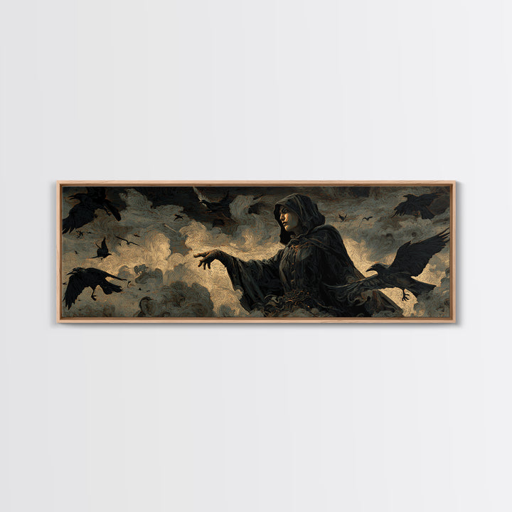 The Raven Keeper, Visionary Gothic Art, Extra Wide Wall Art, Macabre Wall Art, Canvas Print, Halloween Wall Art, Statement Wall Art