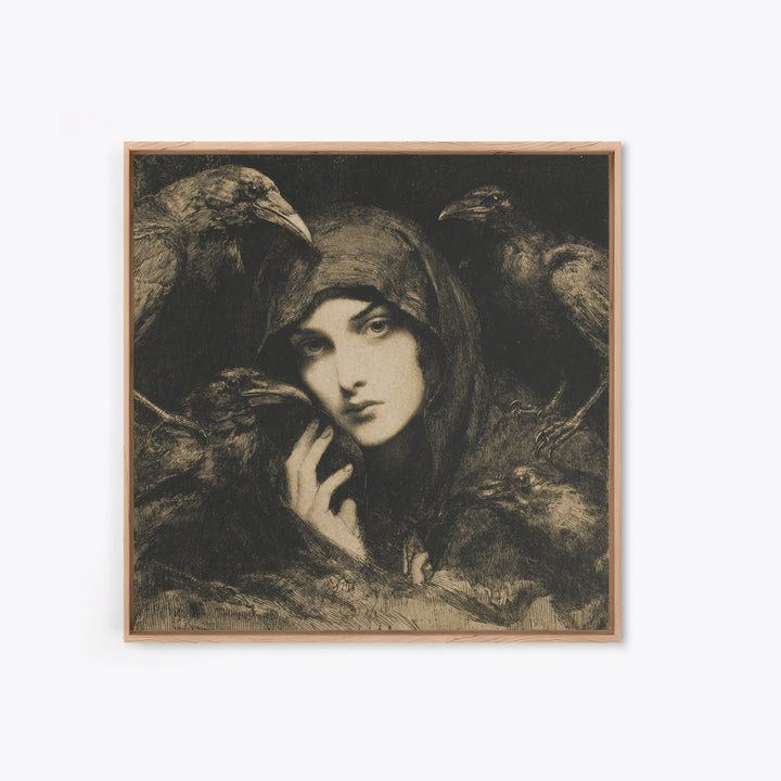 The Raven Keeper, Symbolist Dream Art, Square Wall Art, Gothic Horror Wall Art, Canvas Print, Halloween Wall Art, Seasonal Home Decor