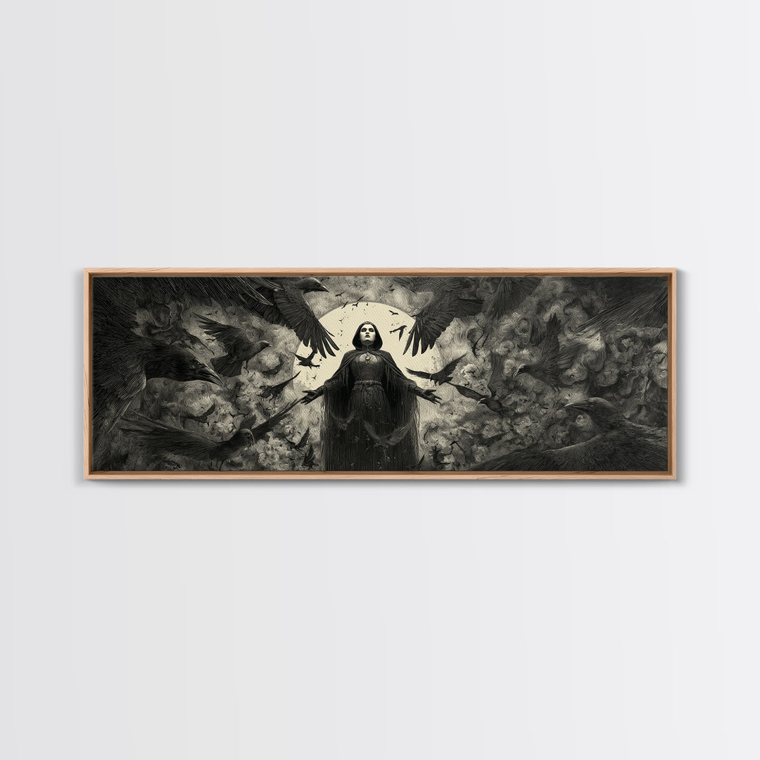 The Raven Keeper, Dark Symbolist Art, Extra Wide Wall Art, Gothic Horror Wall Art, Canvas Print, Halloween Wall Art