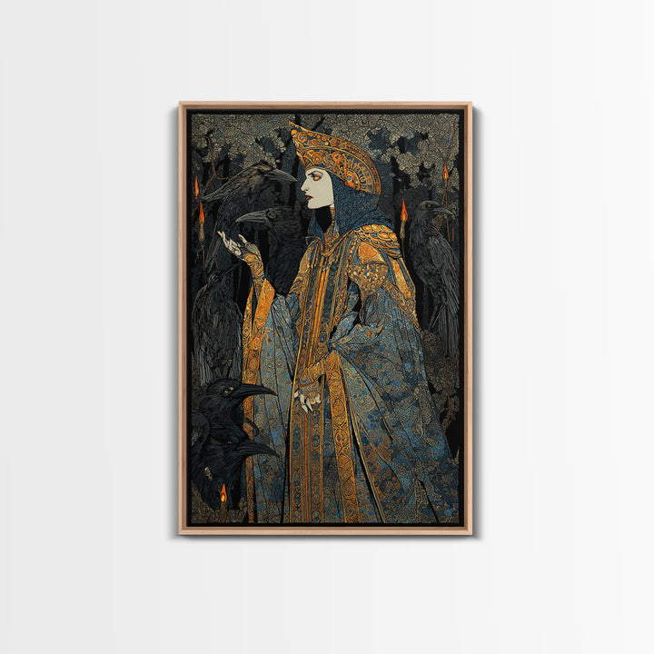 The Raven Keeper, Stained Glass Gothic Art, Vertical Wall Art, Dark Halloween Decor, Canvas Print, Halloween Wall Art, Spooky Wall Decor