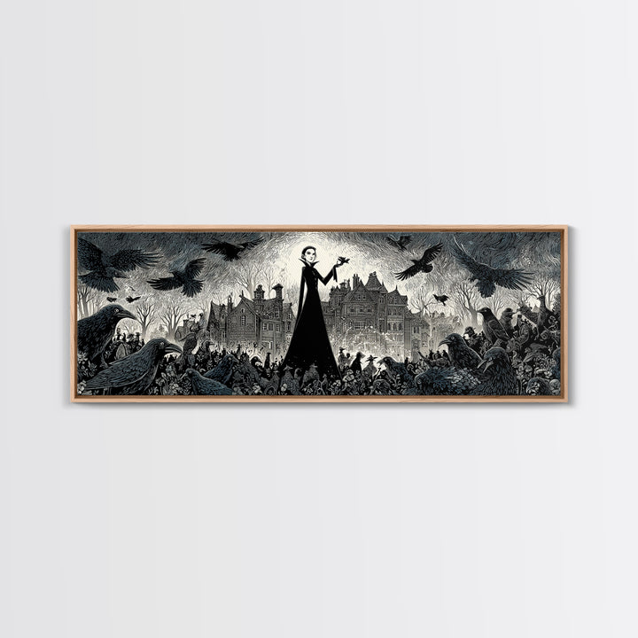 The Raven Keeper, Victorian Macabre Art, Extra Wide Wall Art, Macabre Wall Art, Framed Canvas Print, Halloween Wall Art, Halloween Decor