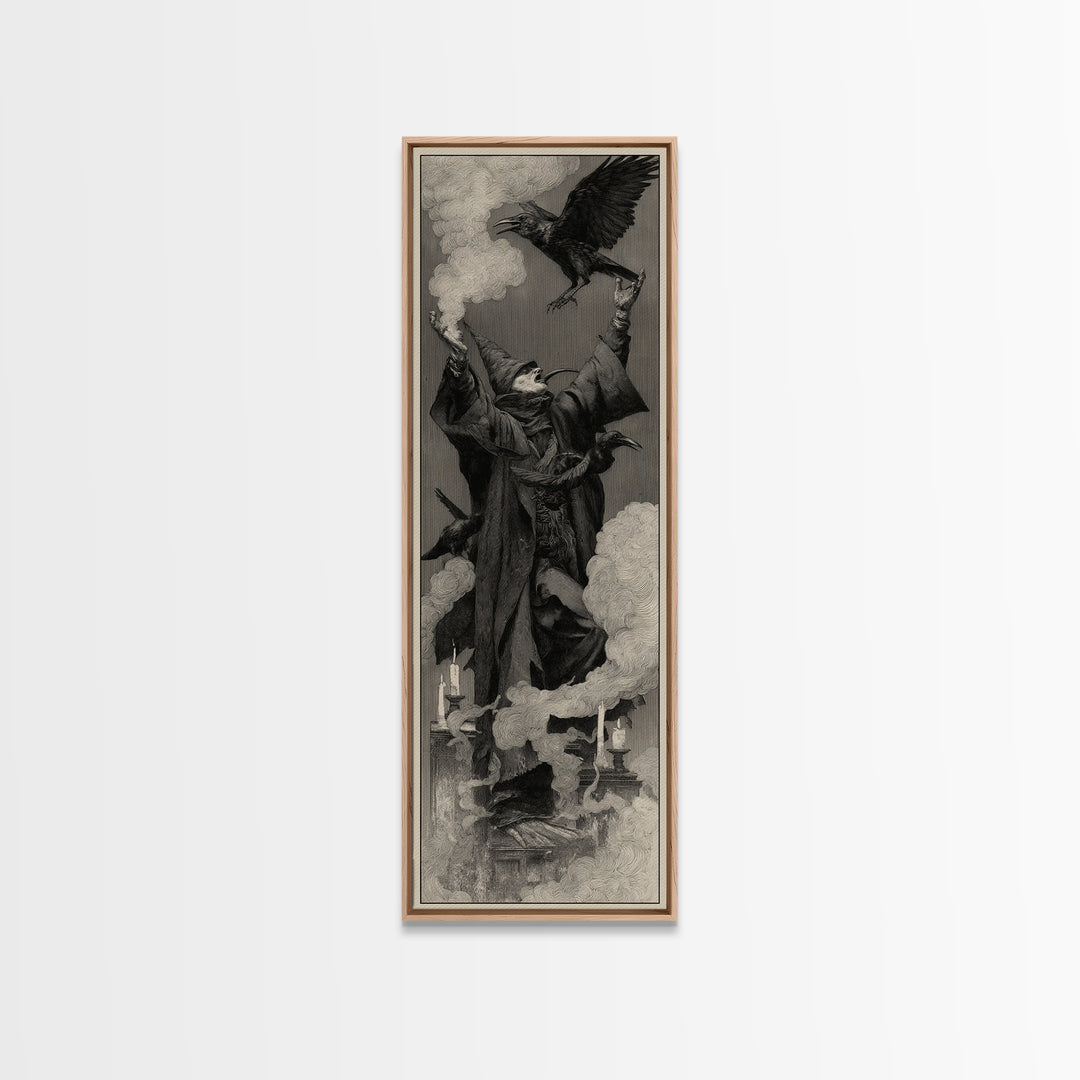 The Raven Keeper, Surreal Apocalyptic Art, Tall Narrow Wall Art, Gothic Horror Wall Art, Framed Canvas Print, Halloween Wall Art