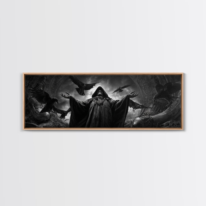 The Raven Keeper, Biomechanical Horror Art, Extra Wide Wall Art, Gothic Horror Wall Art, Canvas Print, Halloween Wall Art