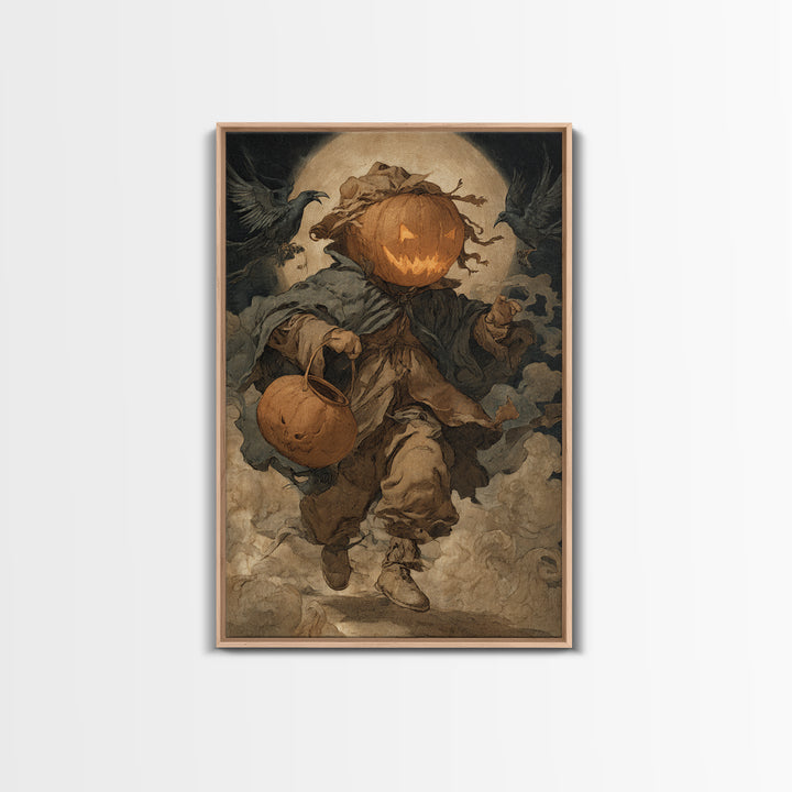 The Pumpkin-Headed Child, Dark Renaissance Art, Vertical Wall Art, Dark Fantasy Wall Art, Framed Canvas Print, Halloween Wall Art