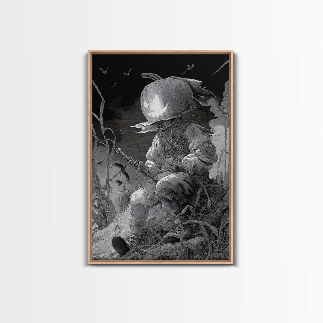 The Pumpkin-Headed Child, Renaissance Engraving Art, Vertical Wall Art, Dark Fantasy Wall Art, Canvas Print, Halloween Wall Art