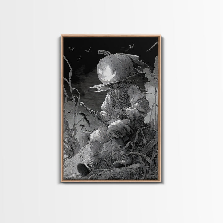 The Pumpkin-Headed Child, Renaissance Engraving Art, Vertical Wall Art, Dark Fantasy Wall Art, Canvas Print, Halloween Wall Art