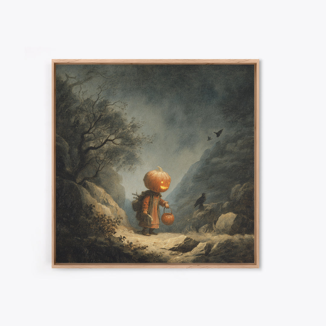 The Pumpkin-Headed Child, Baroque Witchcraft Art, Square Wall Art, Macabre Wall Art, Framed Canvas Print, Halloween Wall Art