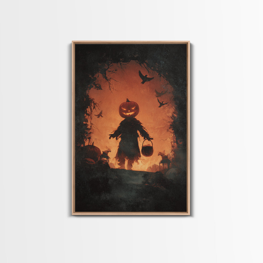 The Pumpkin-Headed Child, Dark Romantic Horror Art, Vertical Wall Art, Macabre Wall Art, Canvas Print, Halloween Wall Art