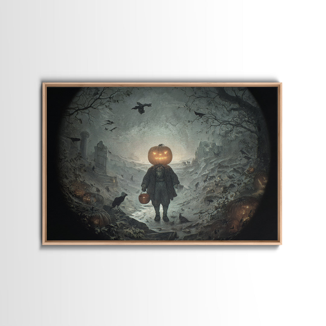 The Pumpkin-Headed Child, Romantic Gothic Landscape, Landscape Wall Art, Gothic Horror Wall Art, Canvas Print, Halloween Wall Art