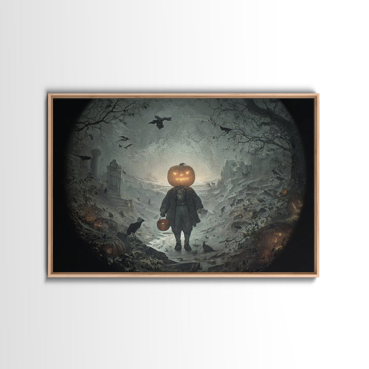 The Pumpkin-Headed Child, Romantic Gothic Landscape, Landscape Wall Art, Gothic Horror Wall Art, Canvas Print, Halloween Wall Art
