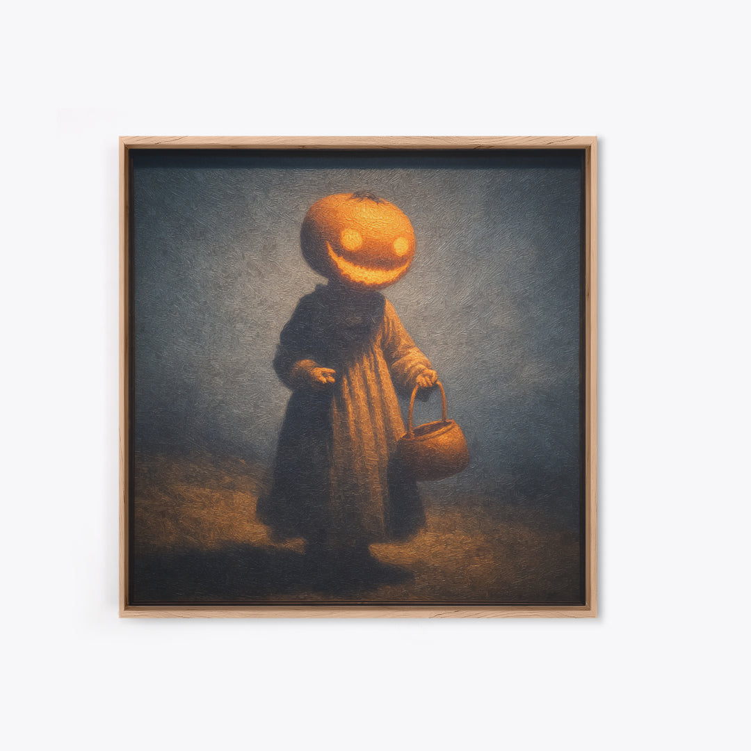 The Pumpkin-Headed Child, Dark Symbolist Art, Square Wall Art, Gothic Horror Wall Art, Canvas Print, Halloween Wall Art