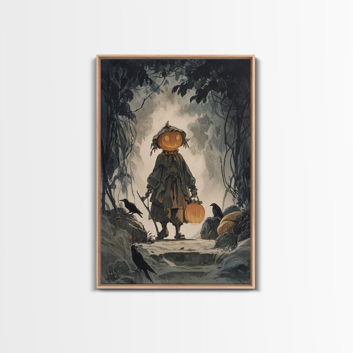 The Pumpkin-Headed Child, Symbolist Etching Art, Vertical Wall Art, Gothic Horror Wall Art, Canvas Print, Halloween Wall Art