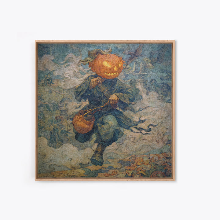 The Pumpkin-Headed Child, Grotesque Carnival Art, Square Wall Art, Macabre Wall Art, Canvas Print, Halloween Wall Art, Horror Wall Art