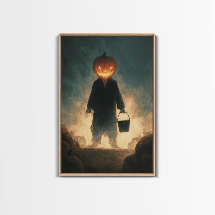 The Pumpkin-Headed Child, Expressionist Gothic Art, Vertical Wall Art, Dark Halloween Decor, Canvas Print, Halloween Wall Art