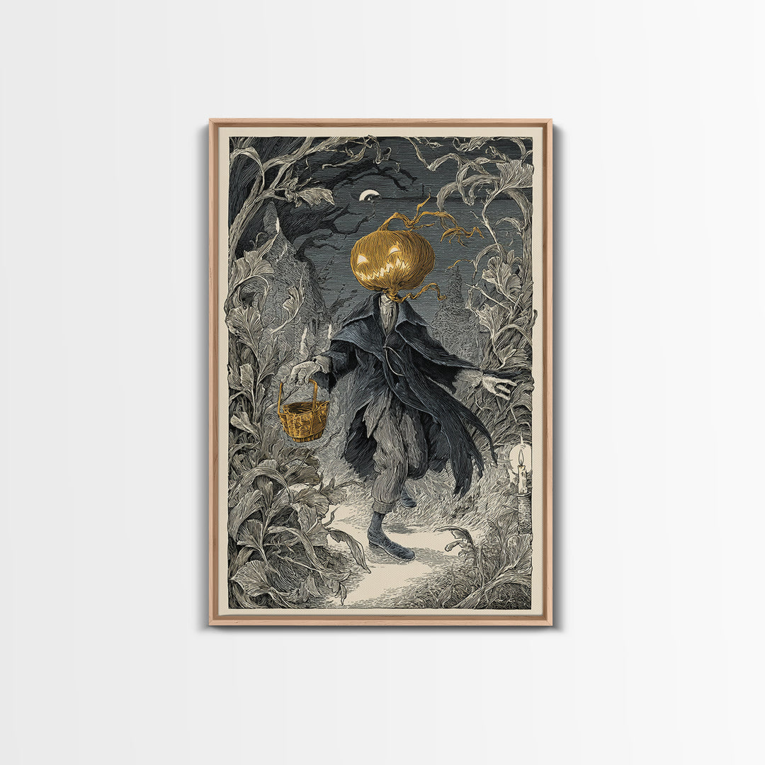 The Pumpkin-Headed Child, Victorian Macabre Art, Vertical Wall Art, Dark Fantasy Wall Art, Canvas Print, Halloween Wall Art