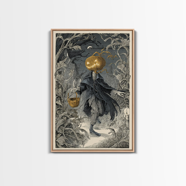 The Pumpkin-Headed Child, Victorian Macabre Art, Vertical Wall Art, Dark Fantasy Wall Art, Canvas Print, Halloween Wall Art