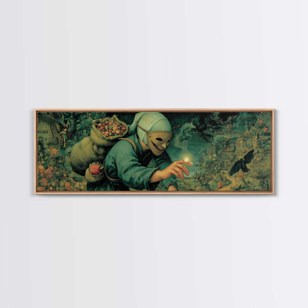 The Masked Candy Collector, Medieval Grotesque Art, Extra Wide Wall Art, Dark Fantasy Wall Art, Framed Canvas Print