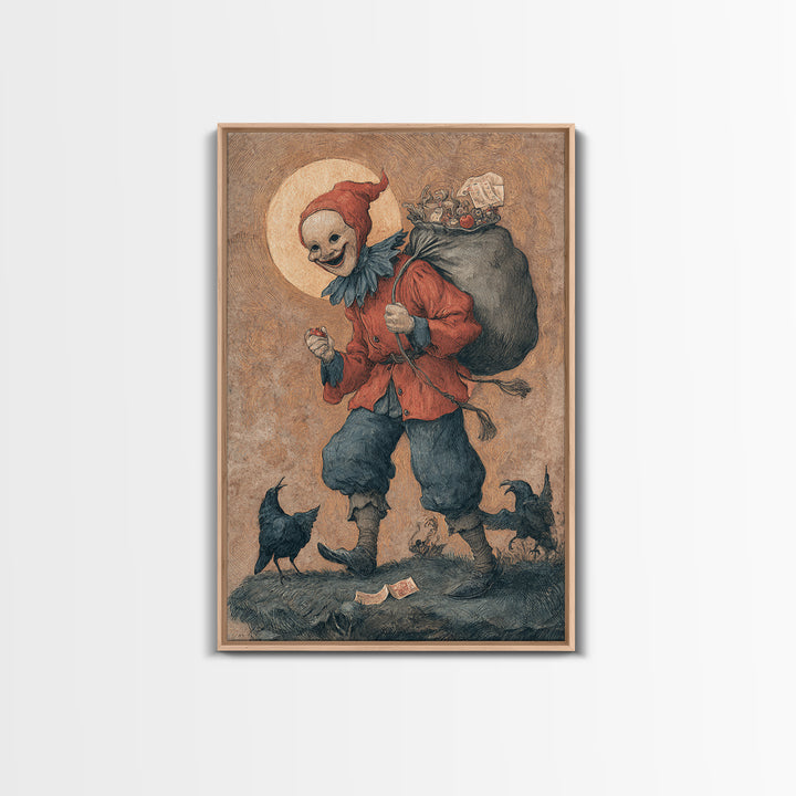 The Masked Candy Collector, Dark Renaissance Art, Vertical Wall Art, Gothic Horror Wall Art, Framed Canvas Print, Halloween Decor
