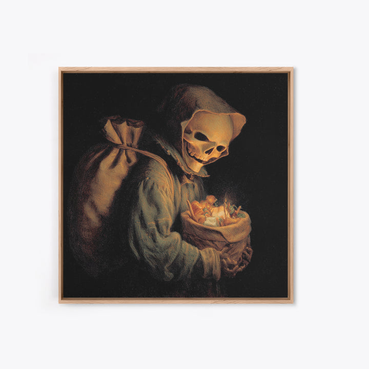 The Masked Candy Collector, Danse Macabre Art, Square Wall Art, Dark Halloween Decor, Canvas Print, Halloween Wall Art