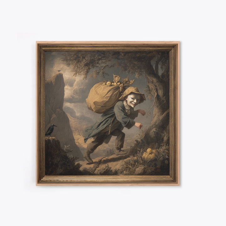 The Masked Candy Collector, Baroque Witchcraft Art, Square Wall Art, Dark Halloween Decor, Framed Canvas Print, Halloween Wall Art