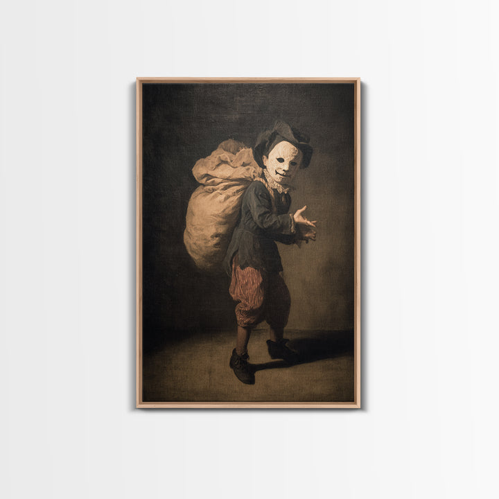 The Masked Candy Collector, Dark Romantic Horror Art, Vertical Wall Art, Macabre Wall Art, Framed Canvas Print, Halloween Wall Art