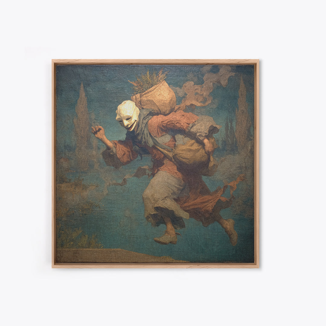 The Masked Candy Collector, Symbolist Gothic Landscape, Square Wall Art, Dark Halloween Decor, Canvas Print, Halloween Wall Art