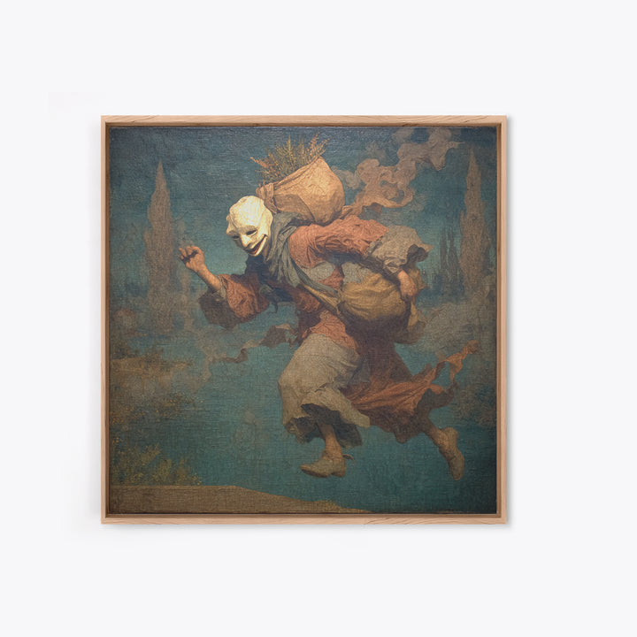The Masked Candy Collector, Symbolist Gothic Landscape, Square Wall Art, Dark Halloween Decor, Canvas Print, Halloween Wall Art
