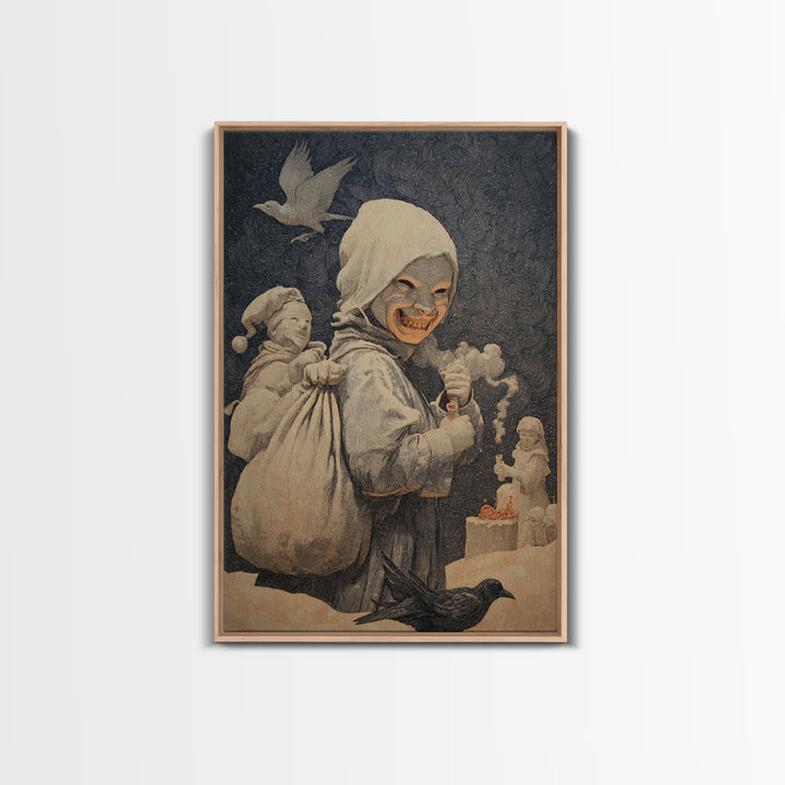 The Masked Candy Collector, Symbolist Death Art, Vertical Wall Art, Dark Halloween Decor, Canvas Print, Halloween Wall Art