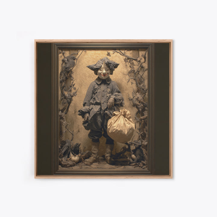 The Masked Candy Collector, Dark Symbolist Art, Square Wall Art, Dark Halloween Decor, Canvas Print, Halloween Wall Art