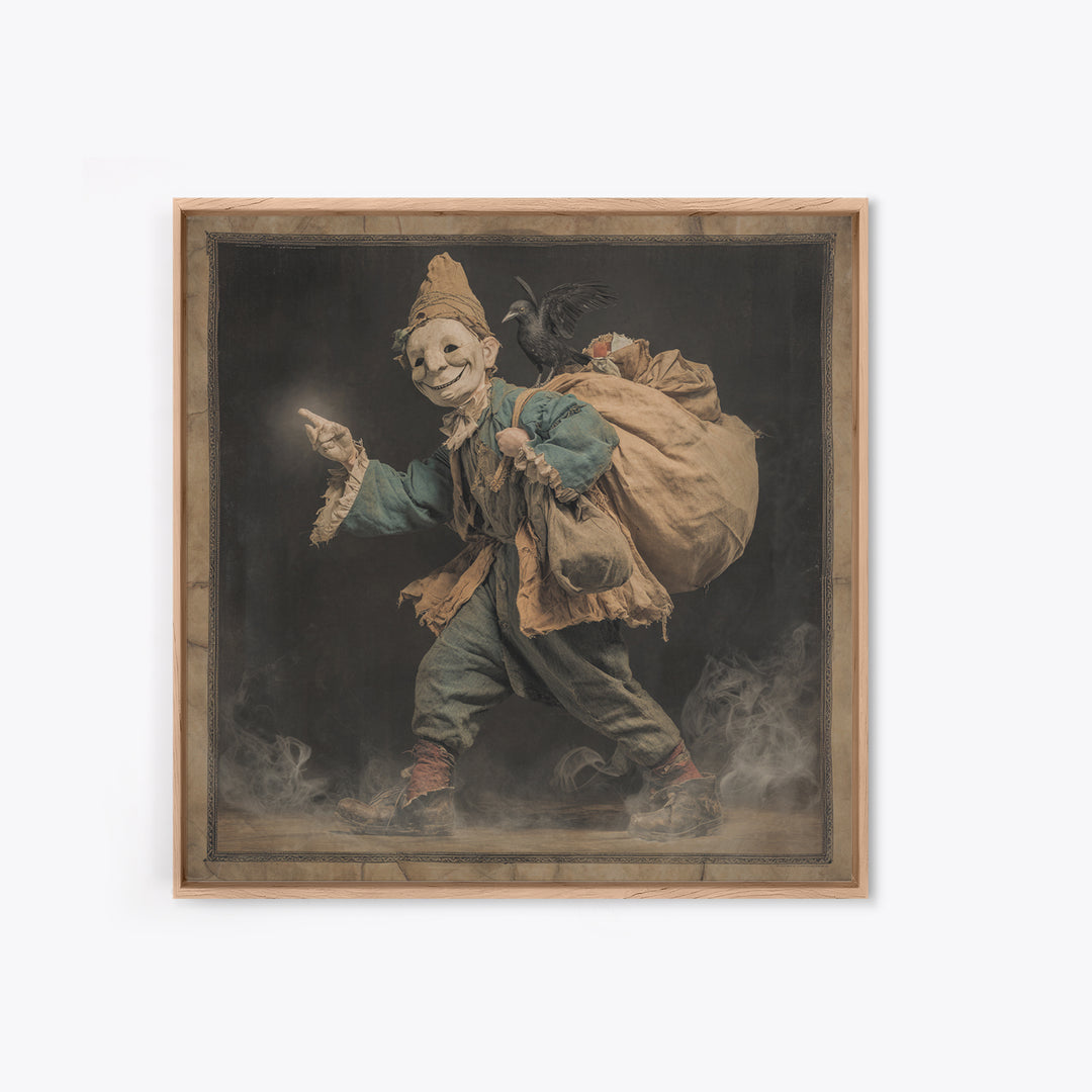 The Masked Candy Collector, Symbolist Etching Art, Square Wall Art, Macabre Wall Art, Canvas Print, Halloween Wall Art