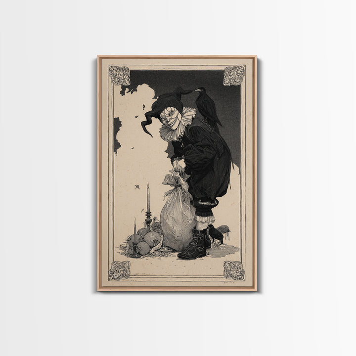 The Masked Candy Collector, Decadent Line Art, Vertical Wall Art, Macabre Wall Art, Canvas Print, Halloween Wall Art