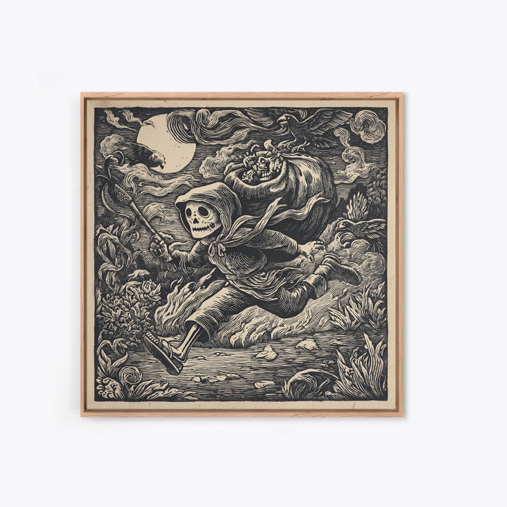 The Masked Candy Collector, Macabre Folk Print Art, Square Wall Art, Macabre Wall Art, Canvas Print, Halloween Wall Art